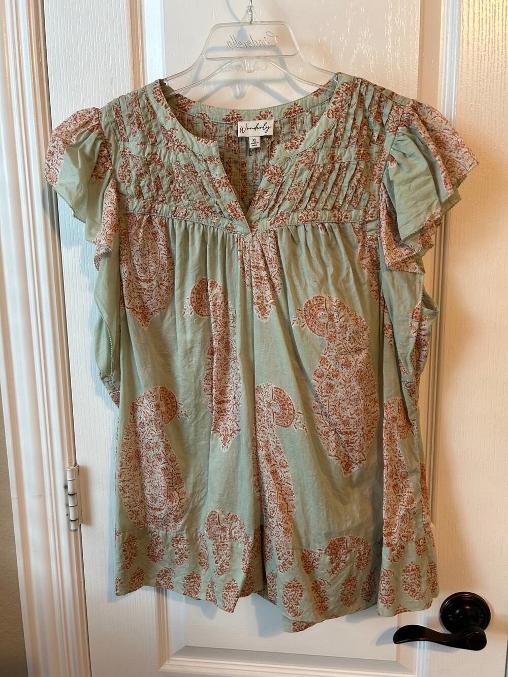 Wonderly Sage and Orange Paisley Printed 100% Cotton XL